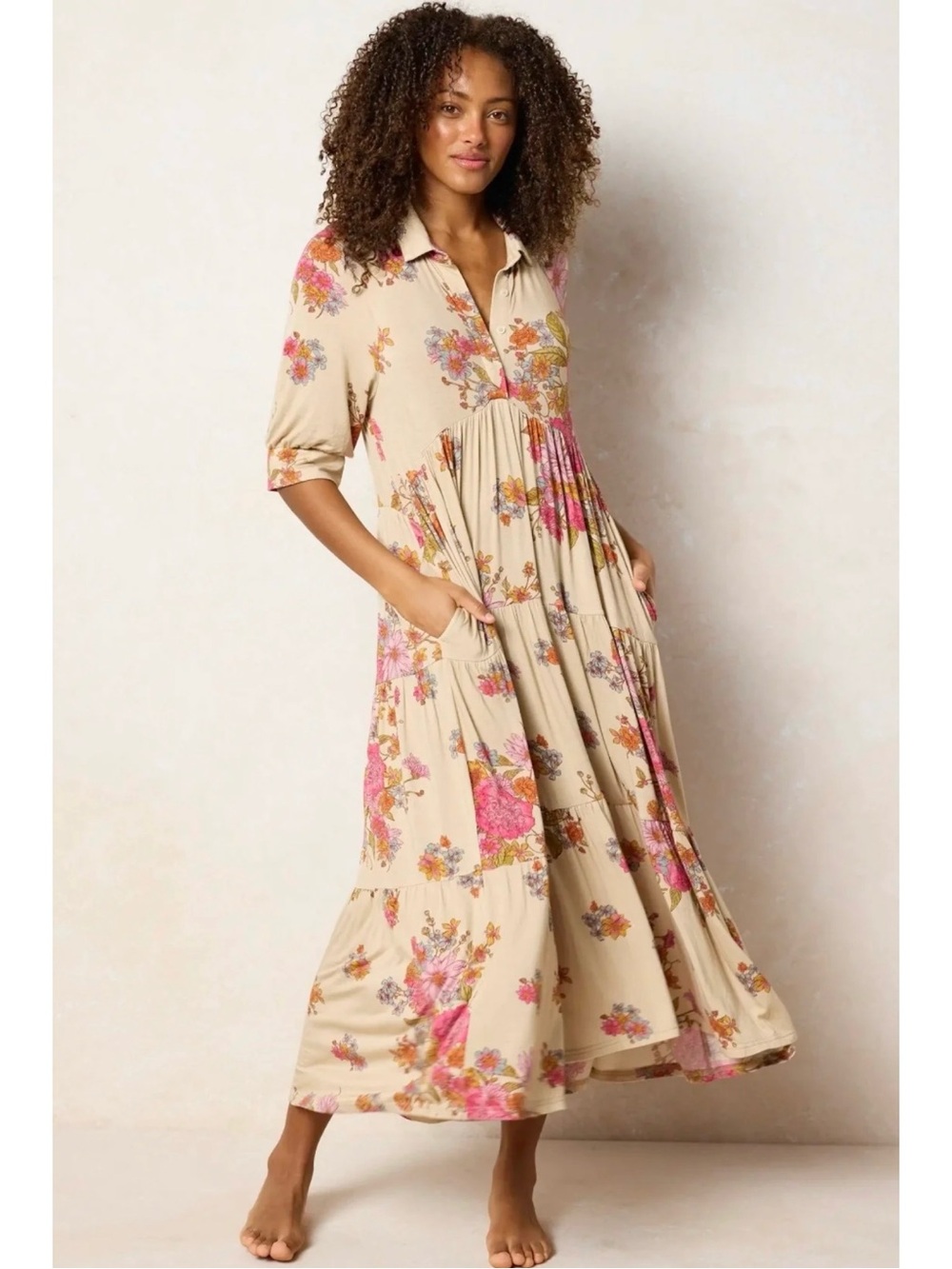 Natural Life Rebecca Butter Soft Midi Dress in English Garden Sz XL NWT New